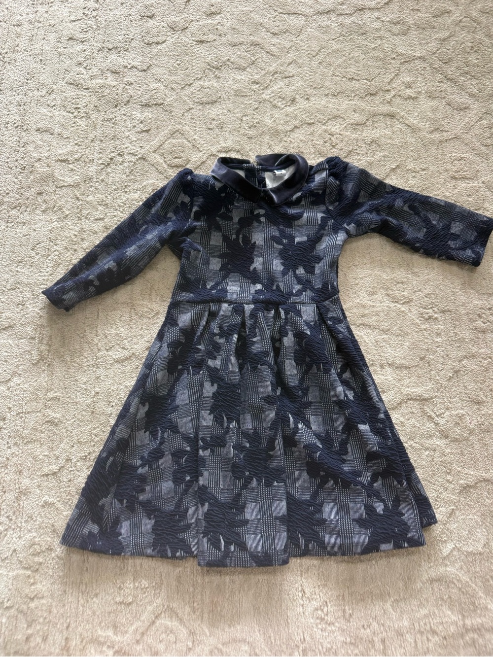 Janie and Jack Navy Floral Fit-and-Flare Dress with Collar